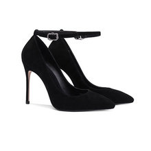 2019 High Heel Pencil  Footwear Black Suede Leather x19-c015C Ladies Women Dress Shoes For Women